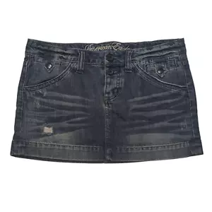 Vintage American Eagle Micro Mini Denim Skirt 8 Distressed Y2K Low Rise Grunge - Picture 1 of 10