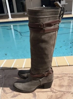 Bota de montar Frye Jane Fatique marrón gamuza cuero tiras 76395 talla 10B Foto 1 de 4