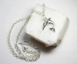 Dolphin Charm Silver Pewter Pendant Stainless Steel Chain Necklace 18" Ocean - Picture 1 of 5