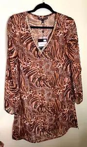 NWT America & Beyond size S Prairie Animal Print Dusk Tunic Beach Coverup Embell - Picture 1 of 3