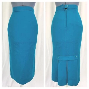 Vintage Forenza Teal Wool Skirt with Kick Pleat Detail Size 4 - Picture 1 of 14