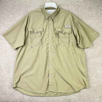 Columbia PFG Men’s XXL Bahama Short Sleeve Fishing Shirt Vented Nylon Khaki Tan - Image 1 of 4