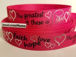 "Cinta Grosgrain Faith Hope Love The Greatest of these es Love on Hot Pink 7/8" - Imagen 1 de 1