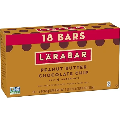 Barra de frutas y nueces sin gluten con chispas de chocolate con mantequilla de maní Larabar 18 quilates Foto 1 de 4