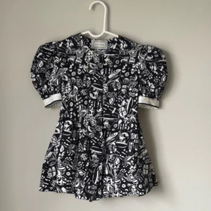 Vintage 80’s Gianni Versace Puff Sleeve Girls Dress Black & White - Picture 1 of 10