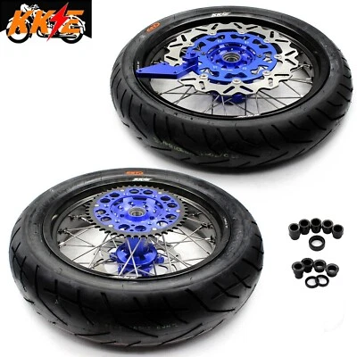 KKE 17" Wheels Tires for Yamaha YZ250F YZ450F 2003-2024 Supermoto Rims Set Blue - Image 1 of 4