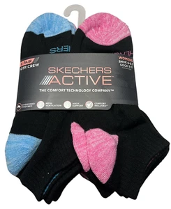 Skechers Active Socks Womens 6-9.5 Qtr Crew 6 Pairs Arch Support Cushioned Black - Picture 1 of 13