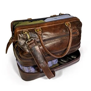 Leather Duffle Adventure Bag Weekender Travel Luggage with Shoe Compartment - Picture 1 of 7