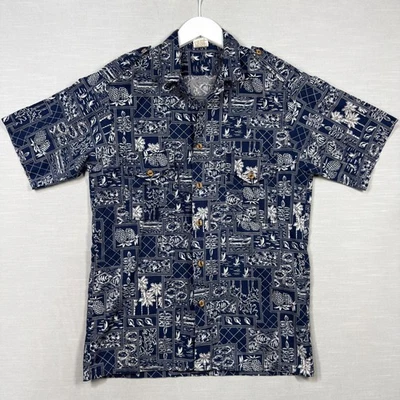 Camisa Hawaiana Descalza en el Paraíso De Colección Hombres M Azul Hombro Charreteras Foto 1 de 4
