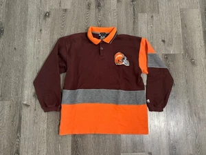 Vintage Cleveland Browns 90s Mirage Long Sleeve Thermal Polo Shirt Mens Large - Picture 1 of 12