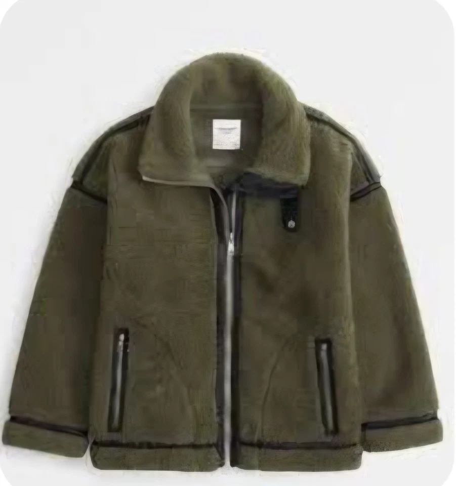 Chaqueta de Aviador Sherpa Abercrombie Borde en Contraste Verde Oscuro Talla S Foto 1 de 1