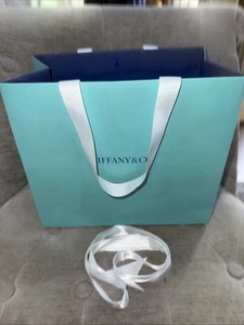 Tiffany & Co.Blue Empty Medium Paper Bag White Robe Handles & Ribbon 11x9.5x6.5” - Picture 1 of 7
