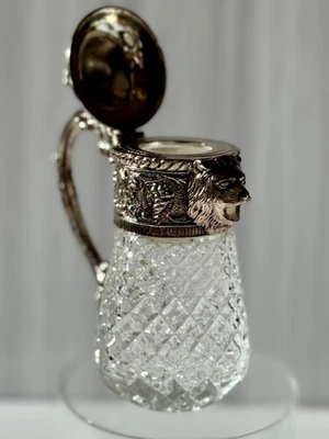 复古高地镀银水晶“狮子头”糖浆罐 1940 年代 * 经典 * — 第 1/4 张图片