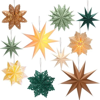 10 Set Christmas Snowflake Paper Lantern Star Paper Lantern with 10 LED Light... - Image 1 of 4