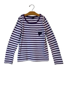 Gap Kids Shirt Girls Size L 10 Purple White Striped Pocket With Sequins - Picture 1 of 10