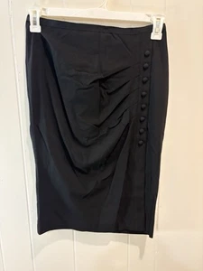 New York & Company Stretch Skirt Women 2 Black Polyester Rayon Pencil Button - Picture 1 of 5