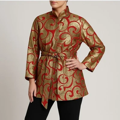 Blazer de Noche Fernando Sánchez De Colección Años 70 Bata Corta Dorado Metálico Rojo Corbata Acanalada Foto 1 de 4