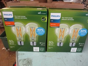2 PACKS 4 BULBS Philips Efficient Soft White Clear LED Bulb 60W A19 Medium LB5 - Picture 1 of 2