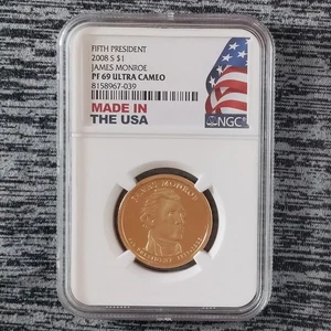 2008 S $1 James Monroe Dollar Coin NGC PF69 ULTRA CAMEO Fifth President  - Picture 1 of 2