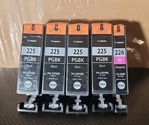 4 Canon OEM PGI-225PGBK Black Ink Cartridges & 1 CLI-226M Magneta Cartridge NEW - Picture 1 of 8
