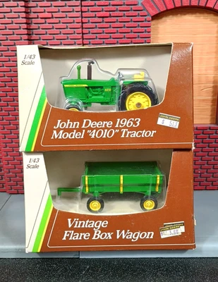 Vintage 1992/94 Ertl John Deere 1/43 1963 4010 Tractor & Flare Box Wagon Lot NEW - Image 1 of 4