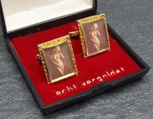 erotische Manschettenknöpfe weiblicher Akt Erotica Erotik echt vergoldet im Etui - Bild 1 von 12