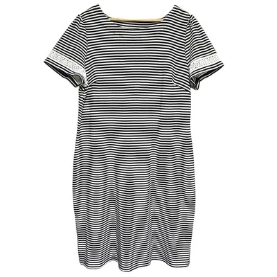 Talbots Striped Knit Midi Dress Women Plus 1X Black and White Lace Sleeve Preppy - Image 1 of 4