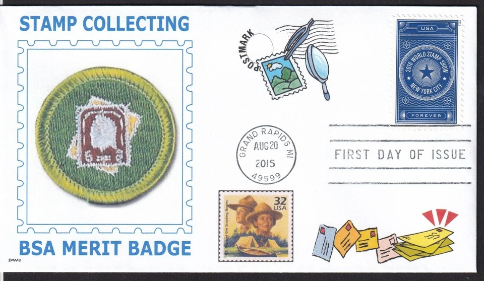 BOY SCOUT  STAMP COLLECTING  MERIT BADG  BSA   WORLD STAMP SHOW FDC-DWc - Image 1 of 1