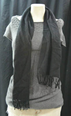 ELGIN кашемир шарф бахрома зима 100% кашемир черный Шотландии один размер новый винтажный - Изображение 1 из 2