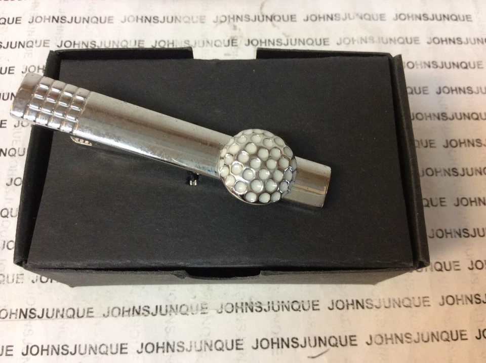 GOLF BALL TIE CLIP New in Gift Box Silver tone with Golf Ball on Tie Bar Unique! - Image 1 of 1