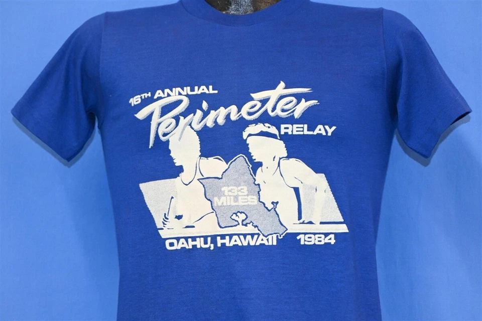 复古 80 年代 Nike 16th Annual Perimeter Relay OAHU HAWAII 1984 SWOOSH T 恤小号 S — 第 1/4 张图片