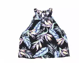 H&M Womens Black Floral Viscose BlendCropped Tank Size 12 - Picture 1 of 12