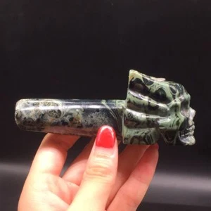Preciosa pipa natural de cuarzo Kambaba jaspe cristal tallado calavera para fumar tabaco - Imagen 1 de 20