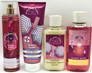 S/4 SUNSET GLOW Fine Fragrance Mist Cream Lotion & Shower Gel BATH & BODY WORKS - Picture 1 of 5