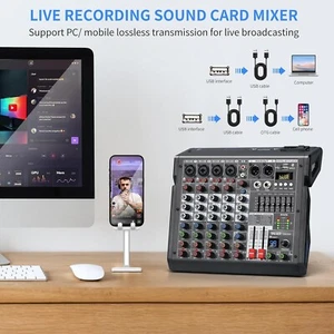 6-Channel Professional Audio Mixer 99 DSP Effect 7-Band EQ 48V Phantom Power MP3 - Picture 1 of 17