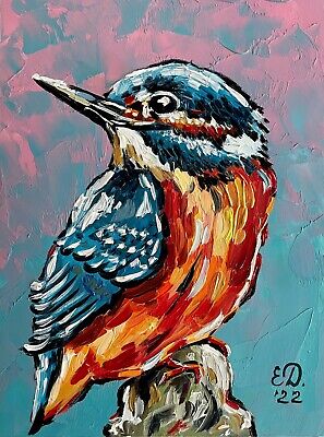 Bird Oil Painting Kingfisher Original Art Wildlife Artwork 8x6'' Modern Wall Art • 29€