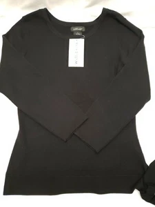 NWT Willi Smith Women L Black Pullover Sweater Silk Blend Tie at Hemline - Picture 1 of 10