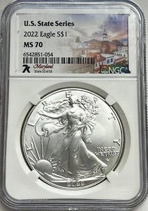 2022 U.S. State Series Maryland Silver Eagle $1 NGC MS 70 - Picture 1 of 4
