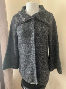 Maglione Cardigan Magaschoni Blu Marled Lana Miscela Angora Lavorato a Maglia, Donna L - Foto 1 di 12