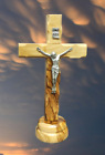 Cross Crucified Round Base Stand Made of Olive Wood Handmade Jerusalem Holy Land