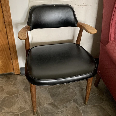 VTG 1962 MCM Paoli Solid Walnut Wood Black Barrel Accent Arm Chair - 22"L  30"H Cover