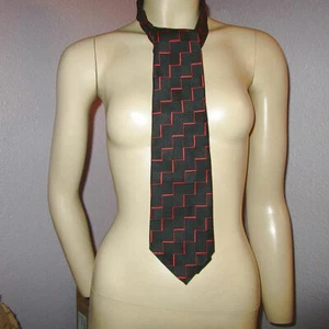 90s Vintage Christian Dior Monsieur Tie Cravate France Black & Red Chevron Wide - Picture 1 of 5