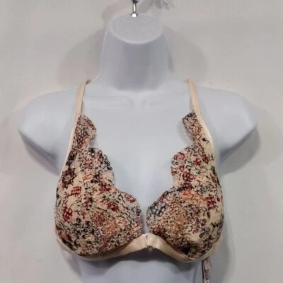 NEW Victoria's Secret Floral Bra Women's XL Peach Red Romantic Feminine Comfy - Image 1 of 4