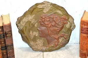 Antik Ernst Wahliss Jugendstil Weiblich Terrakotta Relief Platte Turn Wein - Bild 1 von 8