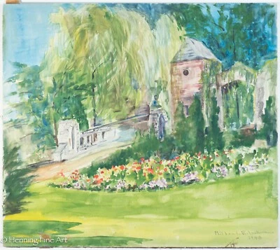 Hermosa pintura vintage de aluscenco suave de jardín con flores con sauce, 25 Foto 1 de 4