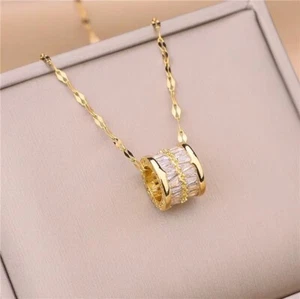 ✨ 18K Gold Edelstahl Zirkon Fass Anhänger Halskette für Damen anlaufgeschützt - Bild 1 von 1