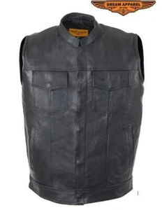 Chaleco Hombre Cuero Negro Moto Club 2 Pistolas Bolsillo Frontal A Presión Cuero de Vaca Premium - Imagen 1 de 21