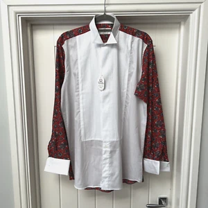 Frederick Theak Tuxedo Shirt Men's Neck 15" White Red Paisley Pattern Wing Tip - Picture 1 of 12