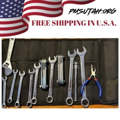 Roll Up Motorcycle Tool Kit Bag Pouch Pockets Heavy Duty Metric Wrench Set Tools - Image 1 of 4