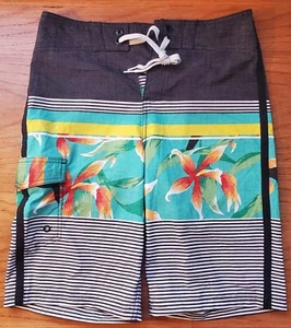 Mossimo Mens Teen Small Size 28 Board Shorts Beach Swim Trunk Hawaiin Blue Black - Picture 1 of 6